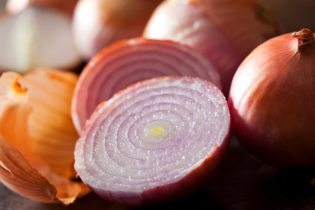 Sliced pink onion, close-up